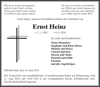 Traueranzeige von Ernst Heinz von  Kreisanzeiger
