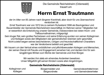 Traueranzeige von Ernst Trautmann von Trauerportal Rhein Main Presse