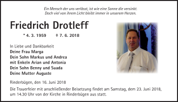 Traueranzeige von Friedrich Drotleff von  Kreisanzeiger