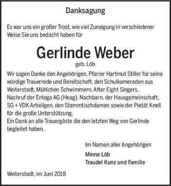 Traueranzeige von Gerlinde Weber von Trauerportal Rhein Main Presse