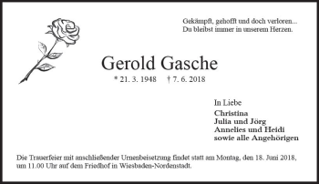 Traueranzeige von Gerold Gasehe von Trauerportal Rhein Main Presse