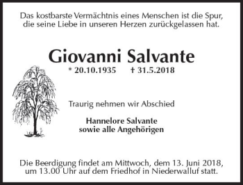 Traueranzeige von Giovanni Salvante von Trauerportal Rhein Main Presse