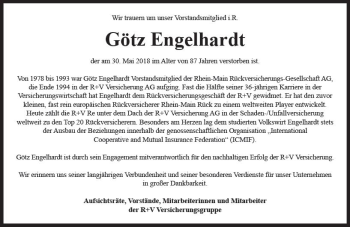 Traueranzeige von Götz Engelhardt von Trauerportal Rhein Main Presse
