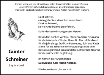 Traueranzeige von Günter Schreiner von Trauerportal Rhein Main Presse