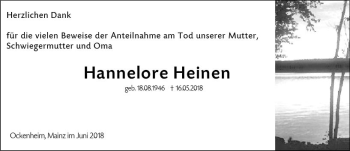 Traueranzeige von Hannelore Heinen von Trauerportal Rhein Main Presse