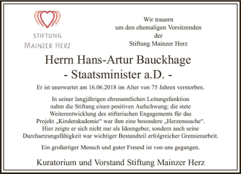 Traueranzeige von Hans-Artur Bauckhage von Trauerportal Rhein Main Presse