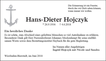 Traueranzeige von Hans-Dieter Hojczyk von Trauerportal Rhein Main Presse