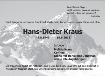 Traueranzeige von Hans-Dieter Kraus von Trauerportal Rhein Main Presse