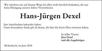 Traueranzeige von Hans-Jürgen Dexel von Trauerportal Rhein Main Presse