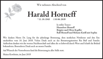 Traueranzeige von Harald Horneff von Trauerportal Rhein Main Presse