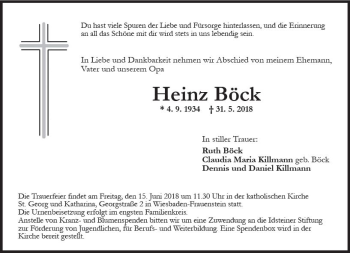 Traueranzeige von Heinz Böck von Trauerportal Rhein Main Presse