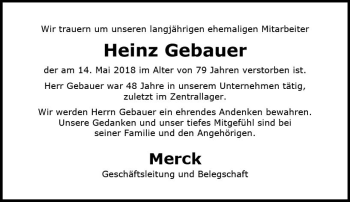 Traueranzeige von Heinz Gebauer von Trauerportal Rhein Main Presse