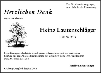 Traueranzeige von Heinz Lautenschläger von Trauerportal Rhein Main Presse