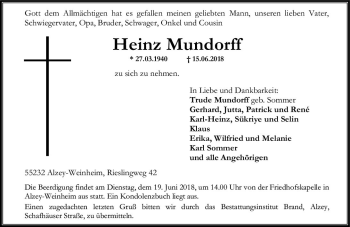 Traueranzeige von Heinz Mundorff von Trauerportal Rhein Main Presse
