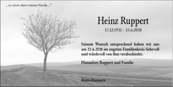 Traueranzeige von Heinz Ruppert von Trauerportal Rhein Main Presse