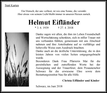 Traueranzeige von Helmut Eifländer von VRM Trauer