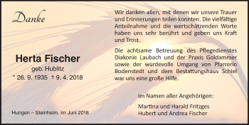Traueranzeige von Herta Fischer von  Kreisanzeiger