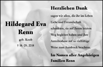 Traueranzeige von Hildegard Eva Renn von Trauerportal Rhein Main Presse