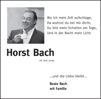 Traueranzeige von Horst Bach von Trauerportal Rhein Main Presse