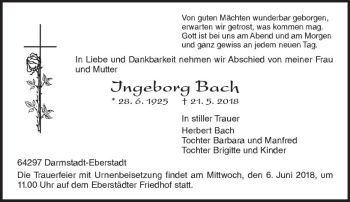Traueranzeige von Ingeborg Bach von Trauerportal Rhein Main Presse
