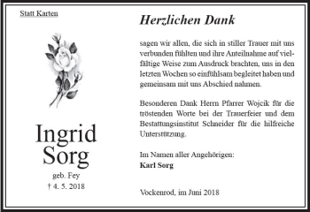 Traueranzeige von Ingrid Sorg von VRM Trauer