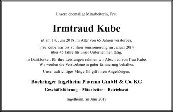 Traueranzeige von Irmtraud Kube von Trauerportal Rhein Main Presse
