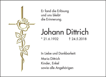 Traueranzeige von Johann Dittrich von  Gießener Anzeiger