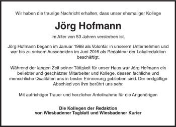 Traueranzeige von Jörg Hofmann von Trauerportal Rhein Main Presse
