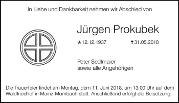 Traueranzeige von Jürgen Prokubek von Trauerportal Rhein Main Presse