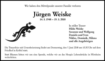 Traueranzeige von Jürgen Weiske von Trauerportal Rhein Main Presse