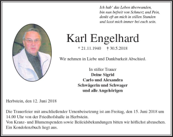 Traueranzeige von Karl Engelhard von VRM Trauer