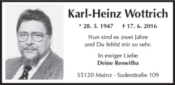 Traueranzeige von Karl-Heinz Wottrich von Trauerportal Rhein Main Presse Traueranzeige von Karl-Heinz Wottrich von Trauerportal Rhein Main Presse