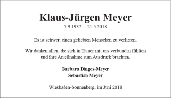 Traueranzeige von Klaus-Jürgen Meyer von Trauerportal Rhein Main Presse