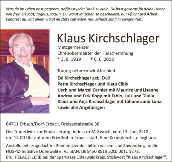 Traueranzeige von Klaus Kirchschlager von Trauerportal Rhein Main Presse