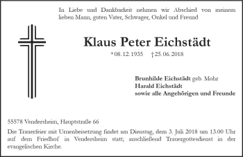 Traueranzeige von Klaus Peter Eichstädt von Trauerportal Rhein Main Presse