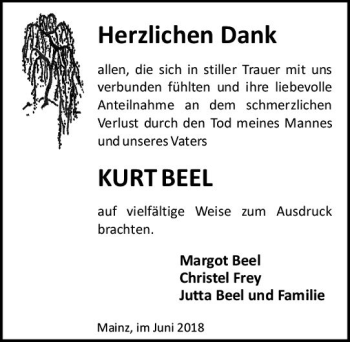 Traueranzeige von Kurt Beel von Trauerportal Rhein Main Presse