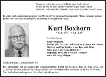 Traueranzeige von Kurt Boxhorn von Trauerportal Rhein Main Presse