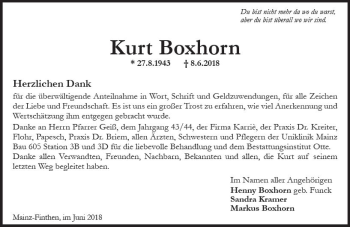 Traueranzeige von Kurt Boxhorn von Trauerportal Rhein Main Presse
