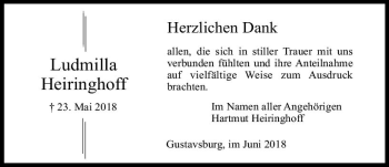 Traueranzeige von Ludmilla Heiringhoff von Trauerportal Rhein Main Presse
