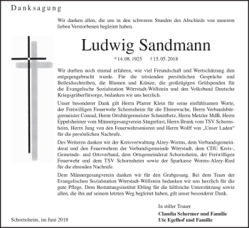 Traueranzeige von Ludwig Sandmann von Trauerportal Rhein Main Presse