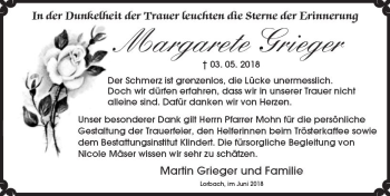 Traueranzeige von Magarete Grieger von  Kreisanzeiger