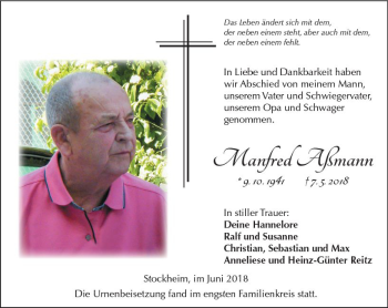 Traueranzeige von Manfred Aßmann von  Kreisanzeiger