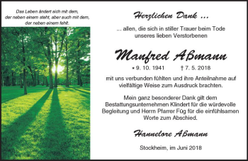 Traueranzeige von Manfred Aßmann von  Kreisanzeiger