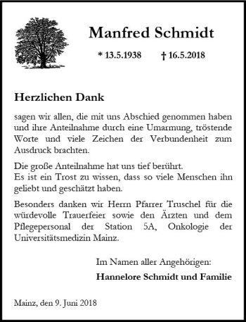 Traueranzeige von Manfred Schmidt von Trauerportal Rhein Main Presse
