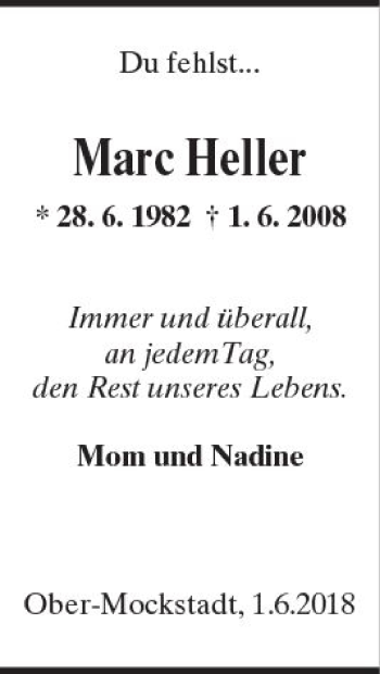 Traueranzeige von Marc Heller von  Kreisanzeiger