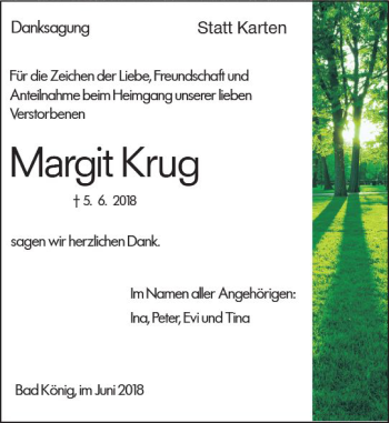 Traueranzeige von Margit Krug von Trauerportal Rhein Main Presse