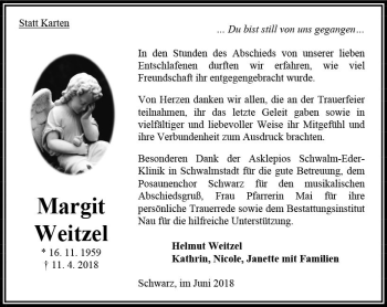 Traueranzeige von Margit Weitzel von VRM Trauer