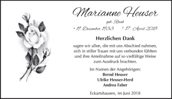 Traueranzeige von Marianne Heuser von  Kreisanzeiger