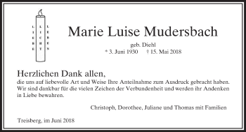 Traueranzeige von Marie Luise Mudersbach von  Usinger Anzeiger
