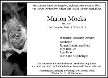 Traueranzeige von Marion Möcks von Trauerportal Rhein Main Presse